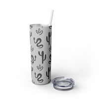 Western Inspired Snakes and Cactus Black and Grey Skinny Tumbler with Straw, 20oz!