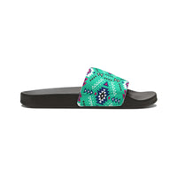 Boho Patchwork Aztec Aqua Blue Summer Beach Slides, Women's PU Slide Sandals! Free Shipping!!!