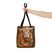 Highlander Cow Wearing Scottish Scarf Fall Vibes Tote Bag!