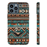 Teal and Orange Aztec Tough Cases! Cellphone Cases! Multiple Sizes Available! Apple iPhone, Samsung Galaxy, and Google Pixel devices!