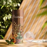 Custom Name Botanical Florals Fall Vibes Skinny Tumbler with Straw, 20oz! Multiple Colors!