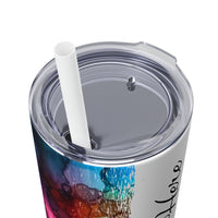 Custom Name Personalized Rainbow Alcohol Ink Printed Skinny Tumbler with Straw, 20oz!