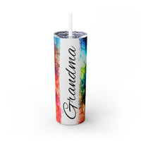 Grandma Rainbow Alcohol Ink Printed Skinny Tumbler with Straw, 20oz! Grandparent Vibes!