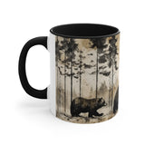 Black Bear Acid Wash Greyscale Accent Coffee Mug, 11oz! Multiple Colors Available! Fall Vibes!