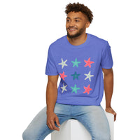 Pink and Blue Star Fish Medley Unisex Graphic Tees! Summer Vibes! All New Heather Colors!!! Free Shipping!!!