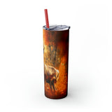 Western Acid Wash Deer Autumn Fall Vibes Skinny Tumbler with Straw, 20oz!