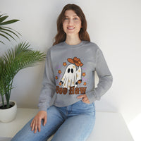 Boo Haw Retro Ghost Unisex Heavy Blend Crewneck Sweatshirt! Halloween! Fall Vibes!