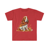 Fall Inspired Basset Hound Wearing a Cozy Little Scarf Unisex Graphic Tees! Halloween! Fall Vibes!