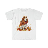 Fall Inspired Basset Hound Wearing a Cozy Little Scarf Unisex Graphic Tees! Halloween! Fall Vibes!