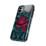 Stained Glass Teal and Roses Gothic Inspired Halloween Tough Phone Cases! Fall Vibes!