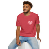 Valentines Day Pink Plaid Heart Basics Wear Anywhere Unisex Graphic Tee! All New Heather Colors!!! Free Shipping!!!