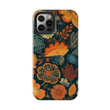 Fall Florals Navy Blue and Orange Tough Phone Cases! Fall Vibes!