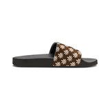 Chocolate Brown Daisy Flower Print Summer Beach Slides, Women's PU Slide Sandals! Free Shipping!!!