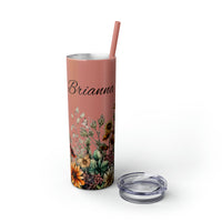 Custom Name Botanical Florals Fall Vibes Skinny Tumbler with Straw, 20oz! Multiple Colors!