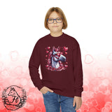 Valentines Day Unicorn Pink Horse Sunglasses Red Hearts Youth Crewneck Sweatshirt! Foxy Kids! Free Shipping!