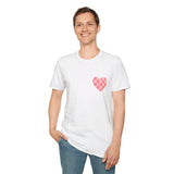 Valentines Day Pink Plaid Heart Basics Wear Anywhere Unisex Graphic Tee! All New Heather Colors!!! Free Shipping!!!