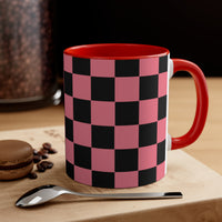 Retro Pink Plaid Accent Coffee Mug, 11oz! Free Shipping! Great For Gifting! Lead and BPA Free!