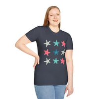 Pink and Blue Star Fish Medley Unisex Graphic Tees! Summer Vibes! All New Heather Colors!!! Free Shipping!!!