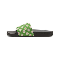 Dusty Green Daisy Flower Print Summer Beach Slides, Women's PU Slide Sandals! Free Shipping!!!