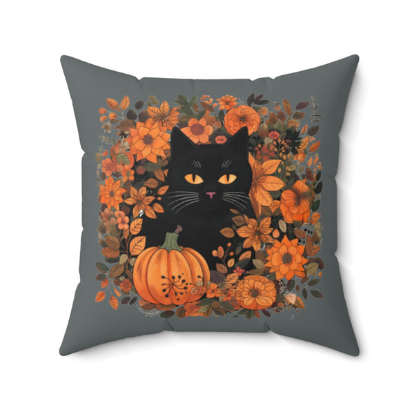 Black Cat Autumn Wreath Square Pillow! Halloween! Fall Vibes!