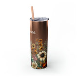 Custom Name Botanical Florals Fall Vibes Skinny Tumbler with Straw, 20oz! Multiple Colors!