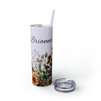 Custom Name Botanical Florals Fall Vibes Skinny Tumbler with Straw, 20oz! Multiple Colors!