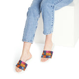 Boho Patchwork Floral Quilt Summer Beach Slides, Women's PU Slide Sandals! Free Shipping!!!