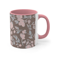 Boho Grey and Pink Florals Accent Coffee Mug, 11oz! Free Shipping! Great For Gifting! Lead and BPA Free!