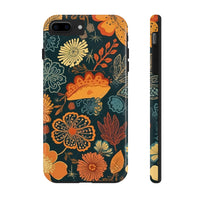 Fall Florals Navy Blue and Orange Tough Phone Cases! Fall Vibes!