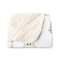 White Pastel Happy Little Retro Ghost Sherpa Fleece Blanket! Halloween!