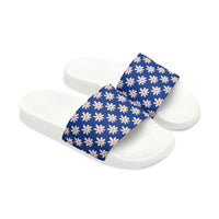 Vibrant Blue Daisy Flower Print Summer Beach Slides, Women's PU Slide Sandals! Free Shipping!!!