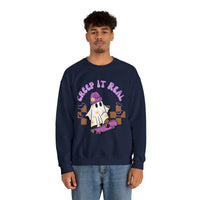 Creep it Real Skate Boarding Retro Ghost Unisex Heavy Blend Crewneck Sweatshirt! Halloween! Fall Vibes!