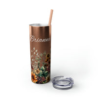 Custom Name Botanical Florals Fall Vibes Skinny Tumbler with Straw, 20oz! Multiple Colors!