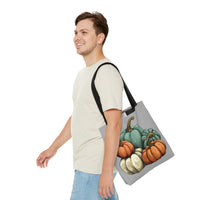 Steel Blue Grey Pumpkin Stack Fall Vibes Tote Bag!