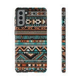 Teal and Orange Aztec Tough Cases! Cellphone Cases! Multiple Sizes Available! Apple iPhone, Samsung Galaxy, and Google Pixel devices!