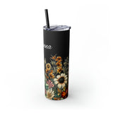 Custom Name Botanical Florals Fall Vibes Skinny Tumbler with Straw, 20oz! Multiple Colors!