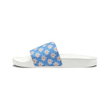 Dusty Blue Daisy Flower Print Summer Beach Slides, Women's PU Slide Sandals! Free Shipping!!!