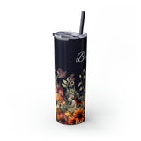 Custom Name Botanical Florals Fall Vibes Skinny Tumbler with Straw, 20oz! Multiple Colors!