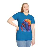 Indian Head Dress Colorful Rainbow Unisex Graphic Tees! Summer Vibes! All New Heather Colors!!! Free Shipping!!!