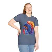 Indian Head Dress Colorful Rainbow Unisex Graphic Tees! Summer Vibes! All New Heather Colors!!! Free Shipping!!!