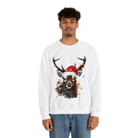 1 Deer Paint Splatter Santa Hat Christmas Edition Unisex Heavy Blend Crewneck Sweatshirt!