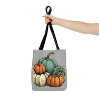 Steel Blue Grey Pumpkin Stack Fall Vibes Tote Bag!