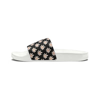 Classic Black Daisy Flower Print Summer Beach Slides, Women's PU Slide Sandals! Free Shipping!!!