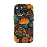 Fall Florals Navy Blue and Orange Tough Phone Cases! Fall Vibes!