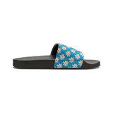 Turquoise Daisy Flower Print Summer Beach Slides, Women's PU Slide Sandals! Free Shipping!!!