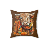 Scottish Highlander Cow Brown Square Pillow! Halloween! Fall Vibes!