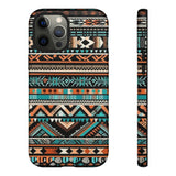 Teal and Orange Aztec Tough Cases! Cellphone Cases! Multiple Sizes Available! Apple iPhone, Samsung Galaxy, and Google Pixel devices!