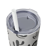 Western Inspired Snakes and Cactus Black and Grey Skinny Tumbler with Straw, 20oz!