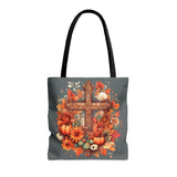 Autumn Floral Pumpkin Wooden Cross Fall Vibes Tote Bag!