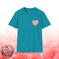 Valentines Day Pink Plaid Heart Basics Wear Anywhere Unisex Graphic Tee! All New Heather Colors!!! Free Shipping!!!